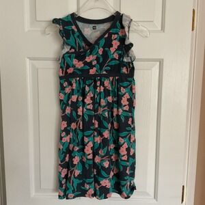 Tea Collection Girls Dress V Neck Cross Front Floral Blue Green Pink Size 8